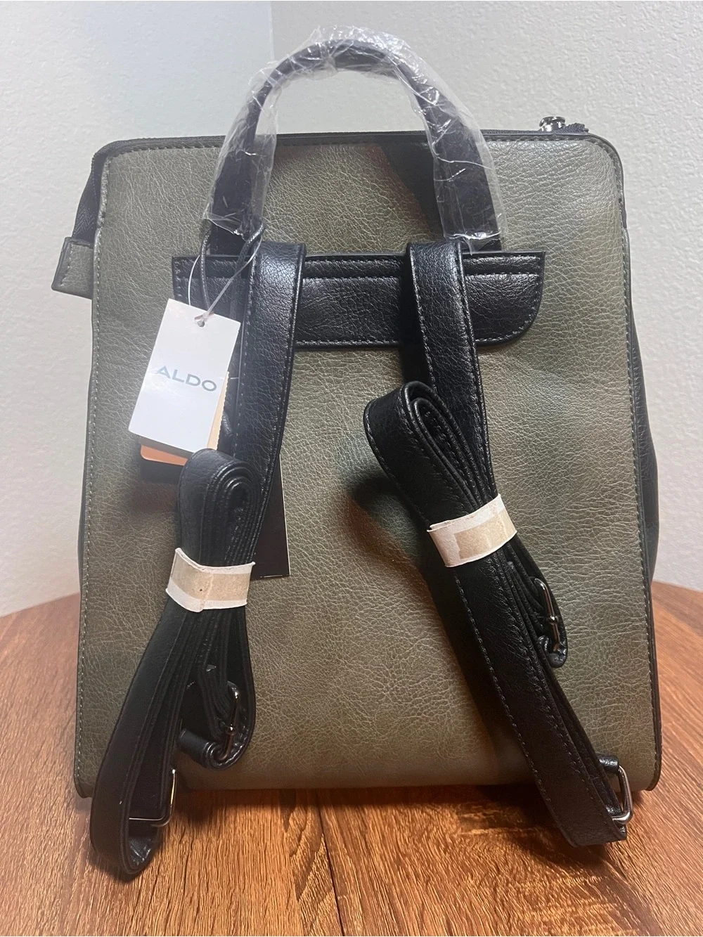 Aldo Olive Green and Black Textured Leather Backpack